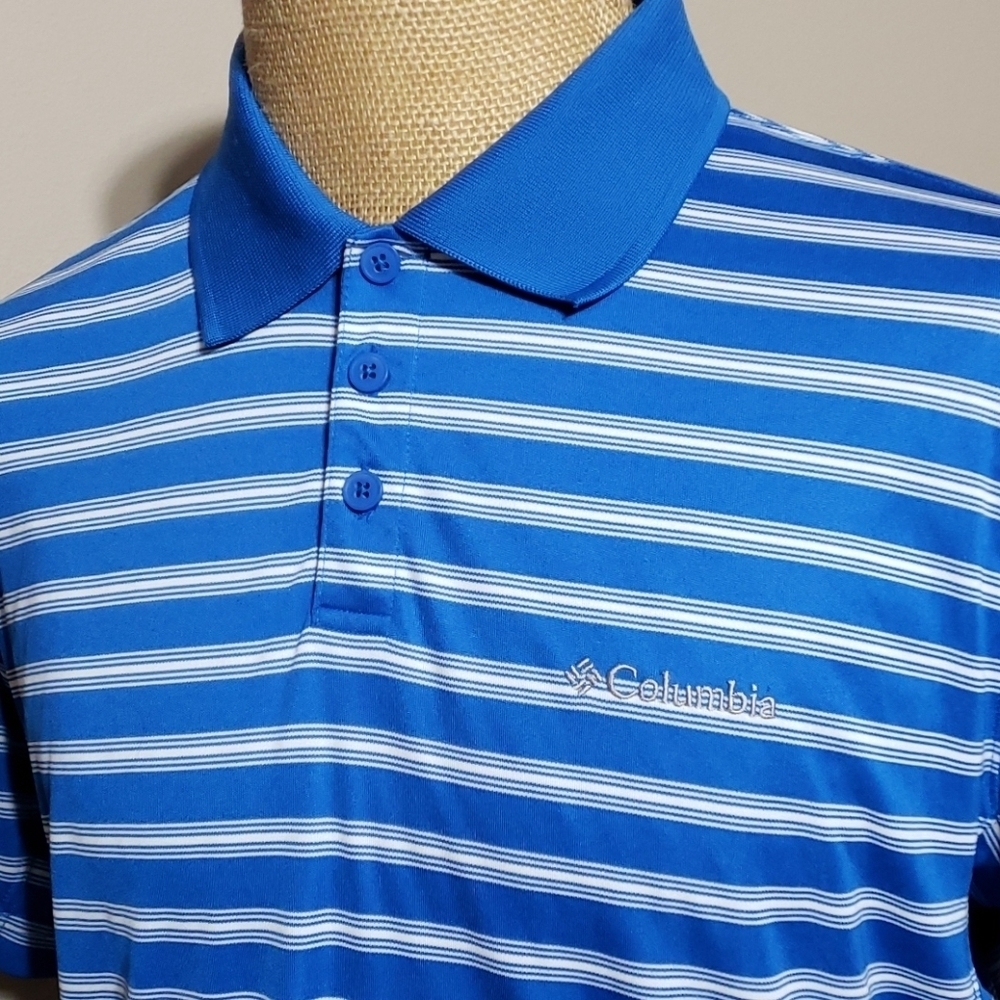 Columbia blue white striped lightweight polo